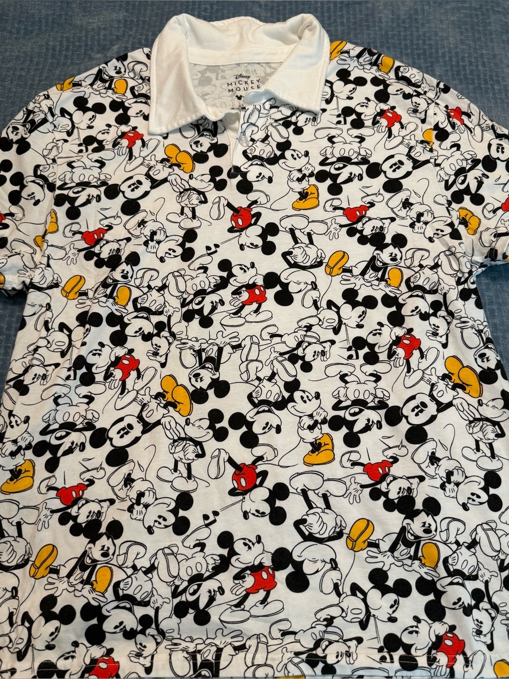 Disney Mickey Mouse Mens Polo Shirt - White with Black, Red & Yellow